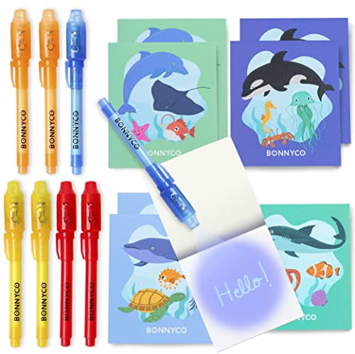 BONNYCO UV Stift und Notizbuch, 8 Stück Ozean Mitgebsel Kindergeburtstag Jungen und Mädchen. Kindergeburtstag Gastgeschenke, Kleine Geschenke für Kinder. Adventskalender Inhalt, Meer Geburtstagsdeko