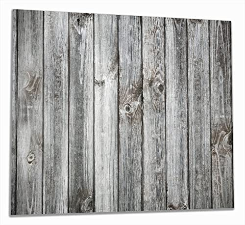 Wallario Herdabdeckplatte/Spritzschutz aus Glas, 2-teilig, 60x52cm, für Ceran- und Induktionsherde, Holz-Optik Textur hellgraues Holz Paneele Dielen mit Asteinschlüssen