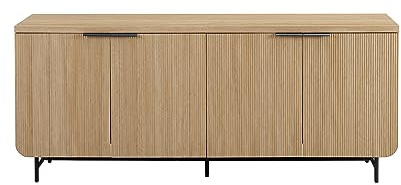 Walker Edison Reema Fluted 4-Door Kitchen Sideboard Buffet Console, 69 Inch, Coastal Oak