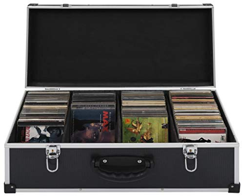 Tidyard CD-Koffer Archivierungskoffer für 80 CDs CD-Aufbewahrungsbox Aufbewahrungsplatten Box Aluminium ABS Schwarz