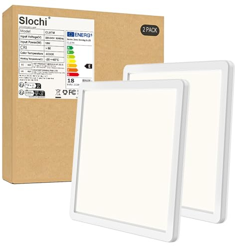 slochi (2 Stücke LED Deckenleuchte, 18W Ultra Dünn Modern Deckenlampe Flach 22 * 2.1 cm/4000K Quadrat für Schlafzimmer, Wohnzimmer, Bad, Balkon, Flur, Küche Umkleideraum
