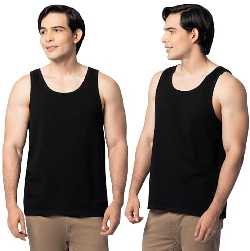 Fruit of The Loom Men's Eversoft Cotton Sleeveless T Shirts, Breathable & Moisture Wicking with Odor Control, Sizes S-4X, Tank-2 Pack-Black Ink, Small