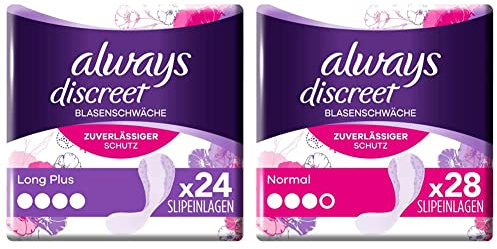 Always Discreet Inkontinenz-Slipeinlagen Long Plus für Damen, starker Schutz, den Sie kaum spüren & Discreet Inkontinenz-Slipeinlagen Normal für Damen, starker Schutz, den Sie kaum spüren