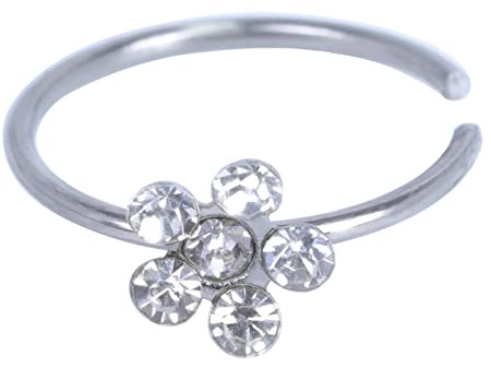 Percing Au Nez Acier Chirurgical, Piercing Anneau Nez Strass de Strass Fleur Ronde Ouverte Cadeau de Bijoux Piercing pour Femmes hommes