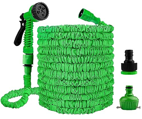 Flexibler Gartenschlauch, Dehnbar Garten Wasserschlauch 7.5-30m,Flexibler Wasserschlauch mit 7 Funktionen Brause und Schnelladaptern,für Gartenbewässerung Haustierreinigung(7.5M-25FT)
