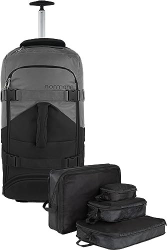 normani Reisetasche mit Rollen und Rucksackfunktion 60 L Reisetrolley Rucksack mit Rollen mit 4 Kleidertaschen