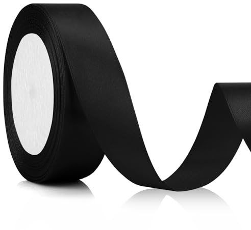 Satinband Schwarz 25mm, 23m Geschenkband Breit Schleifenband Vatertagsgeschenk Trauerschleife Dekoband