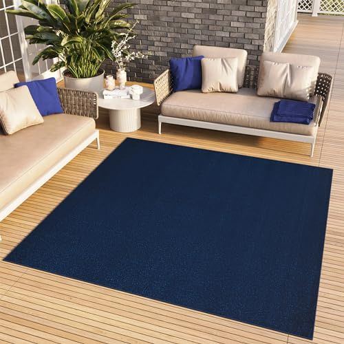 TAPISO Mono Quadrat Teppich Dunkelblau Indoor Outdoor 120 x 120 cm | Kurzflor UV-beständig Einfarbig Wohnzimmer Schlafzimmer Kinderzimmer Modern Design OEKO-TEX