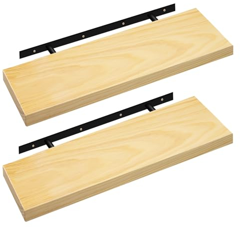 eSituro 2er Set Wandregal Regal Wand, Hängeregal, Schweberegal massive Holz, Regalbrett 60x19x3,5 cm, für Küche Wohnzimmer Schlafzimmer, Wandboard mit unsichtbarer Halterung, Holzoptik