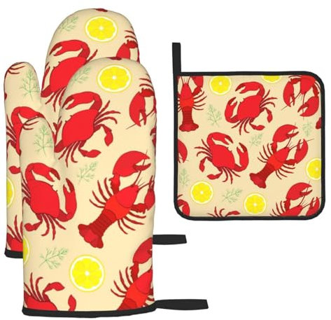 Lobster And Crab Heat-Resistant Oven Gloves And Pot Holders.With Lanyard,Waterproof And Durable. Used In Kitchen,Barbecue And Baking.