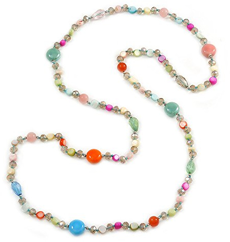 Avalaya pastell flerfärgad skal klimp/keramik och glas kristall pärla långt halsband - 116 cm L, En storlek, keramisk Glas Keramisk Glas snäckskal