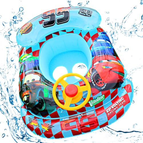 Baby Swimming Ring Float, Lightning Racing Inflatable Swimming Pool Float with Seat, Baby Pool Float with Baby Safety Seat and Handle for Babies for Baby/Kid 5-36 Months