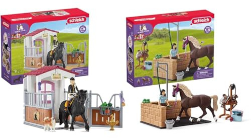 SCHLEICH 42437 Horse Club Pferdebox mit Horse Club Tori & Princess & 42438 Horse Club Waschplatz mit Horse Club Emily & Luna