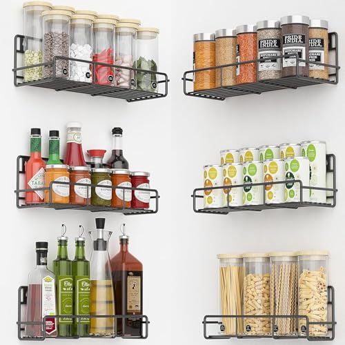 OUUTMEE 2/4/6er magnetischer Gewürzregal-Organizer für Kühlschrank und Backofen, bewegliches magnetisches Gewürzregal zum Aufhängen in der Küche mit Haken (Ausgehöhlter Stil, 6er-Pack)