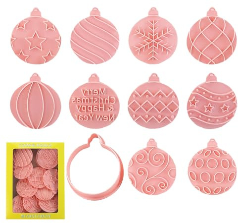 Formine per biscotti a forma di palla di Natale, forme per biscotti di Natale - Stampo per biscotti a forma di lampadina Timbri per stampa per biscotti a fumetti,10x Stampo per biscotti natalizi, Set