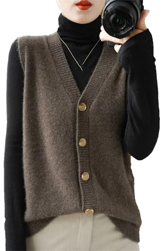 Alloaone Gilet Cardigan en Cachemire pour Femme, Pull Chaud sans Manches, Pull d'hiver