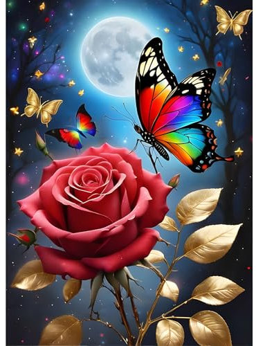 DPHERO DIY Rosen Diamant Painting Bilder für Erwachsene Anfänger,5D Schmetterling Diamond Painting Set,DIY Blumen Runde Steine Diamant Kunst Kits, Diamant Painting für Zuhause Dekor 30x40 cm