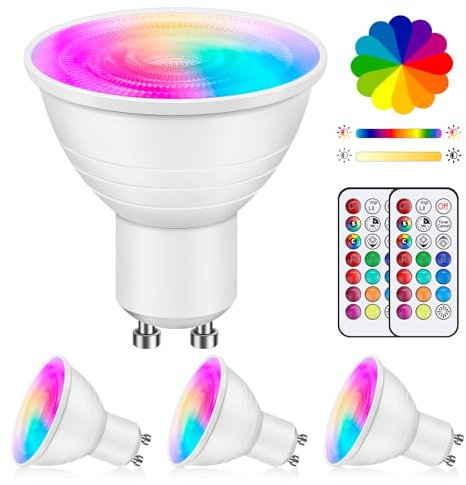 Liuyife 4 Pack 5W GU10 Dimmable Multicolor LED Spotlight, Color Changing Bulb with Remote Control, Beam Angle 120°, RGB+Warm White Reflector Bulb for Daily Lighting and Mood Lighting
