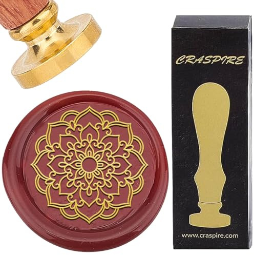 craspire Mandala Siegelstempel Aus Wachs 25mm Abnehmbare Siegelwachsstempel Vintage Blume Messingkopf Palisandergriff Blumensiegelstempel Partyeinladung Floristenumschlag Karten Geschenkverpackung