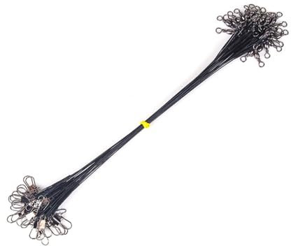 Anevous 50 Stück Stahlvorfach, Edelstahl Vorfächer, 25 cm Leader mit Wirbel & Karabiner, Angelvorfächer Zum Spinnangeln, Praktisches Angelzubehör Für Salzwasser Raubfische,Schwarz