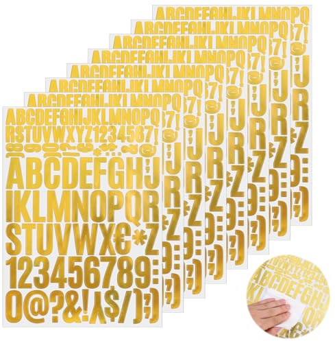 YQQYG 816 Stück Buchstaben Aufkleber 8 Blatt Zahlenaufkleber, Goldfarben, 2 cm und 4 cm, Vinyl Buchstaben Aufkleber, Alphabet-Aufkleber für Poster, Tafel, Briefkasten, Schilder, Sammelalbum