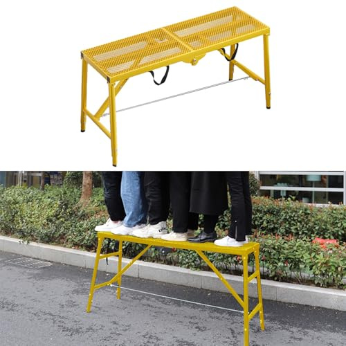 Equipo de andamio resistente con pies antideslizantes para andamios multiusos, torre de andamio, escalera, banco plegable con capacidad de carga de 550 libras (estilo amarillo 1)