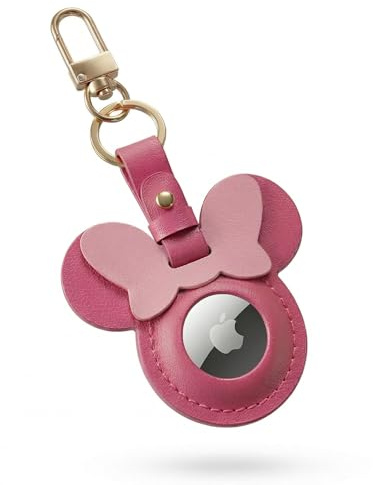 AirGear® MickeyTag - Airtag Schlüsselanhänger Leder, Anhänger aus Echtem Leder, Hülle Leder - kompatibel mit Apple Airtag (Rosa-Rot)