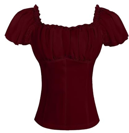 Camicetta da donna Dirndl camicia vittoriana rossa/nero corpetto top medievale steampunk a maniche corte crop top vintage corsetto bustier camicetta costume tradizionale Oktoberfest