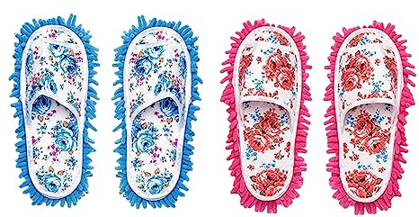 NIYANGLE 2pares Zapatillas Mopa Microfibra Calcetines Fregona Zapatos Limpiar Suelo Calcetines para Fregar