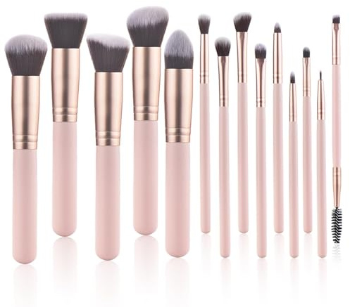 LAPLBEKE Pinselset Makeup 14 Stück Professionelles Foundation Pinsel Set, Foundation Pinsel, Puderpinsel, Konturenpinsel, Rougepinsel Make up Set (Rosa)