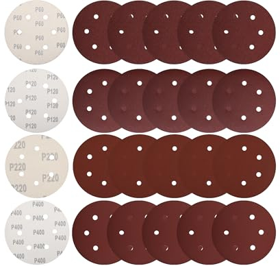 150mm Hook-and-Loop Sandpaper 60/120/220/400 Grit Sanding Discs Pads, 60Pcs 6 Inch Circular Sander Pads 6 Hole Sand Sheets for Orbital Sander