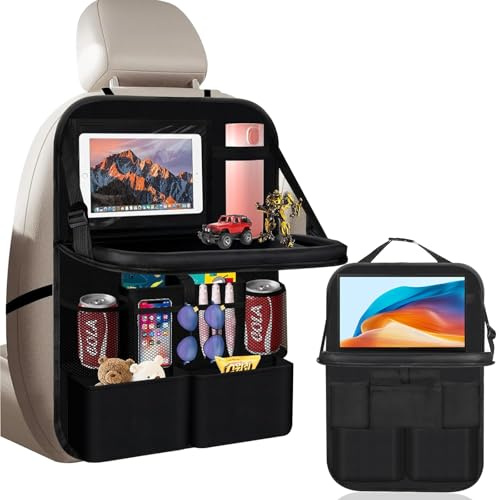 SciFiVisi Organizador de Asiento de Coche, Organizador Asiento Coche con Mesa Plegable, Protector de Asiento con 11 Sacos, Protector Asiento para Niños Bolsa de Almacenamiento, Negro (Juego de 1)