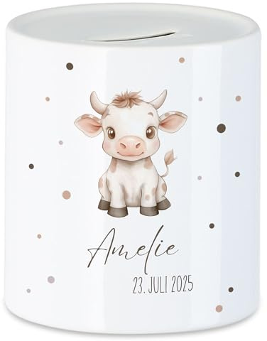 Spardose Kinder mit Namen Personalisiert, Tiermotiv Elefant Geschenk für Mädchen & Junge Geburtstag, Weihnachten, Geburt und Taufe - Sparschwein Geldgeschenk und Wunscherfüller