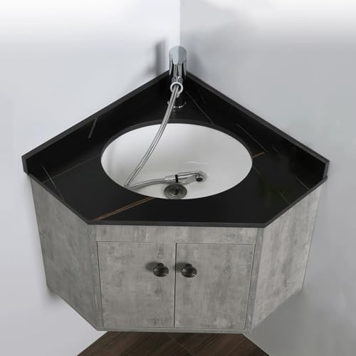 Mobile da bagno sospeso con lavello in ceramica, armadietto salvaspazio da parete per piccoli bagni, struttura in legno e piano in ardesia