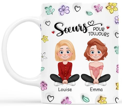 Cadeau Plus Mug Personnalisé Prénom - Sœurs/Meilleures Amies - Tasse amitié, Cadeau meilleure amie, cadeau bff, mug soeur personnalisé, tasse personnalisable amitie (2 Femme)
