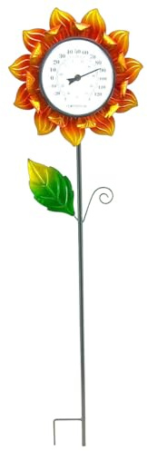 Außenthermometer: Dekoratives Gartenthermometer mit Sonnenblume