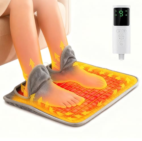 EXTFANS Electric Foot Warmers - 9 Temperature Levels & 4 Timers, Washable Foot Warmer for Women, PTC Fast Heating Feet Warmer Pad with LCD Display, Heating Pad for Back Neck Shoulder Belly