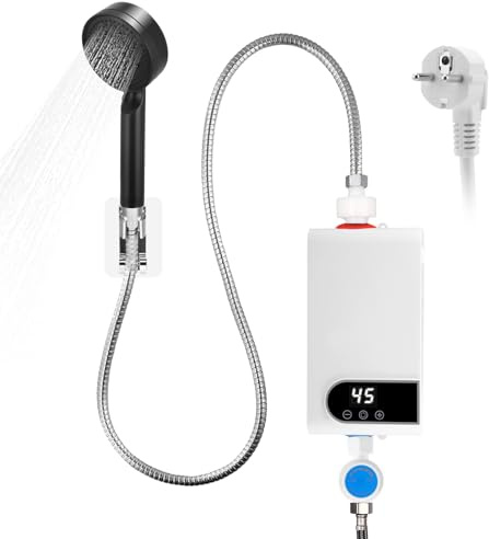 Mini Chauffe-Eau éLectrique,Chauffe-Eau éLectrique Instantané Sans RéServoir 5500W 220V Avec Affichage NuméRique LCD et Boutons Tactiles, Sous/Hors Plan Avec Douchette