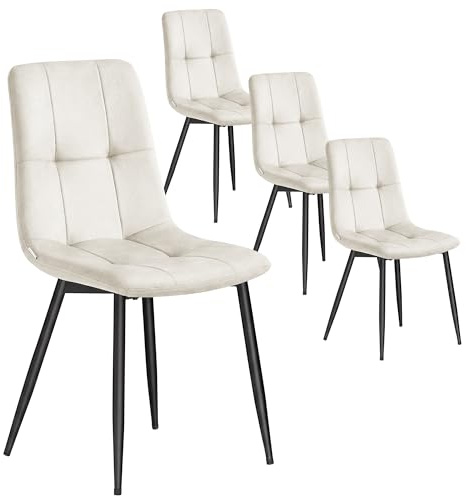 VASAGLE Sedie da Pranzo in Velluto, Portata 120 kg Ciascuna, Sedie da Cucina Imbottite con Piedini Regolabili, Moderno, per Soggiorno, Set di 4, Beige Cappuccino KDC080LH01