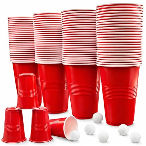 Bellanova 100 Pack 500 ml Reusable Party Cups with 10 Ping Pong Balls