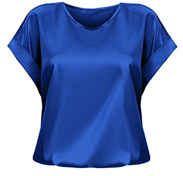 Satin Bluse Für Damen Kurzarm Glänzend T-Shirt Rundhals Lockere Top Karneval Kostüm Disco Outfit Passform Elegantes Fasching T-Shirt Sommer-Seidenblusen Business Freizeit & Arbeitskleidung