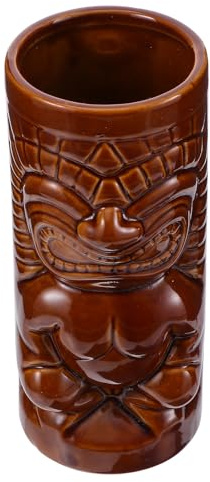 HOMSFOU Vaso de Cerámica 370ml Estilo Hawaiano Tiki para Cócteles, Copa Creativa para Vino y Whisky, Color Café, Adecuado para Bares, Restaurantes y Uso en Casa