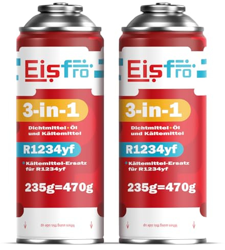 Eisfro - 3en1 R1234yf Recharge Climatisation – 2X 235 g – Climatisation Automobile – Gaz R1234yf 3en1 – Cartouche de Gaz – ECO