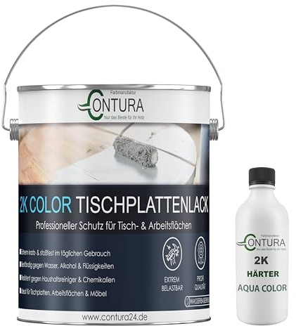Contura 2K Hartlack Tischplattenlack Seidenmatt Color Set 2 Komponenten Farbe Thekenlack Buntlack (RAL 7016 - Anthrazit Grau, 2,5 Liter)