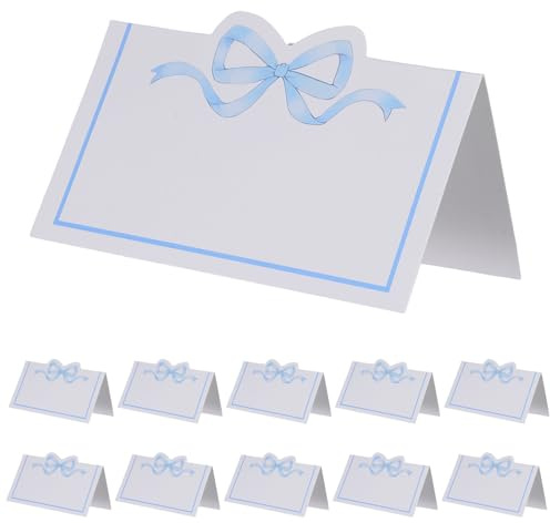 SWETRACE Cartellini Assegnazione Posto in Carta 100 Pezzi Fiocco Smerlato Blu per Banquet e Segnaposto Romantico