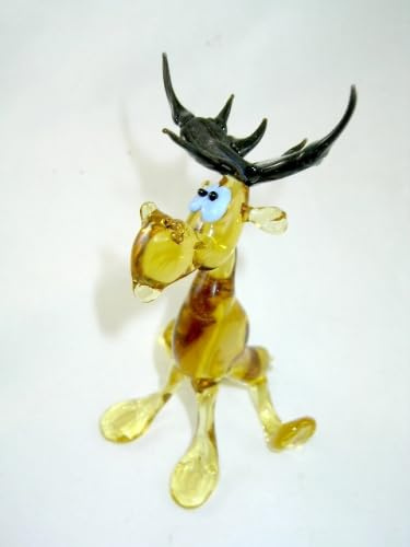 basticks Elch Braun mit Blauen Knopfaugen Sitzend Figur aus Glas Weihnachtsdekoration -Elk-Glasfigur-Glasfigu
