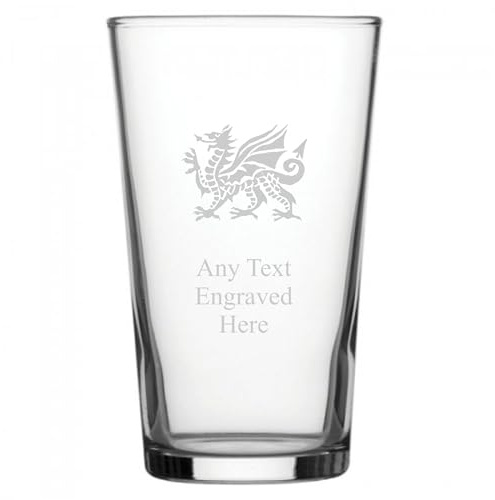 Pint Glass [Custom] Engraved Welsh Dragon PG237 in Silk Lined Gift Box