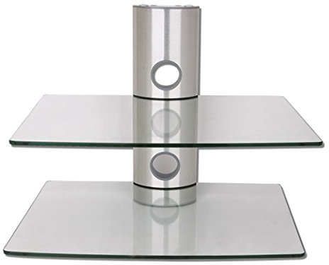 Drall Multimedia Wandregal Glasablage für DVD Bluray Player Spielkonsolen Hi-FI Receiver Wandhalterung Silber/Glas Modell: GL11CS
