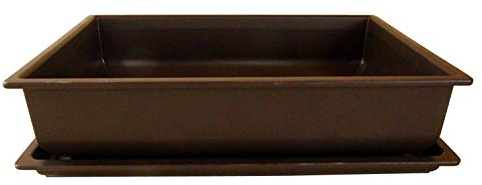 Genki-Bonsai Pflanzschale 40 x 30 x 10 cm aus Kunststoff – rechteckiger Pflanzkübel mit Untersetzer, frostbeständig, mit Drainagelöchern – für Bonsai, Kräuter, Zimmer- & Balkonpflanzen
