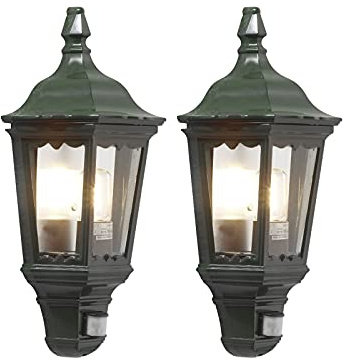 Konstsmide 2er-Set grüne Wandleuchten Halbschale mit Bewegungsmelder, FIRENZE, E27, Aluminium 7230-600